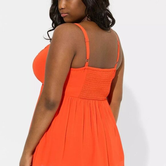 Babydoll Chiffon Shirred V-Neck Tank - Picture 3 of 4